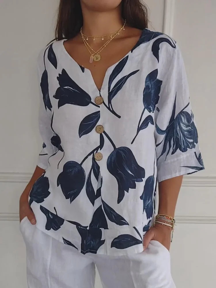 Sanne™- Blusa a Bottoni Floreale
