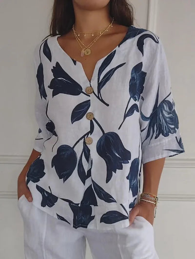Sanne™- Blusa a Bottoni Floreale
