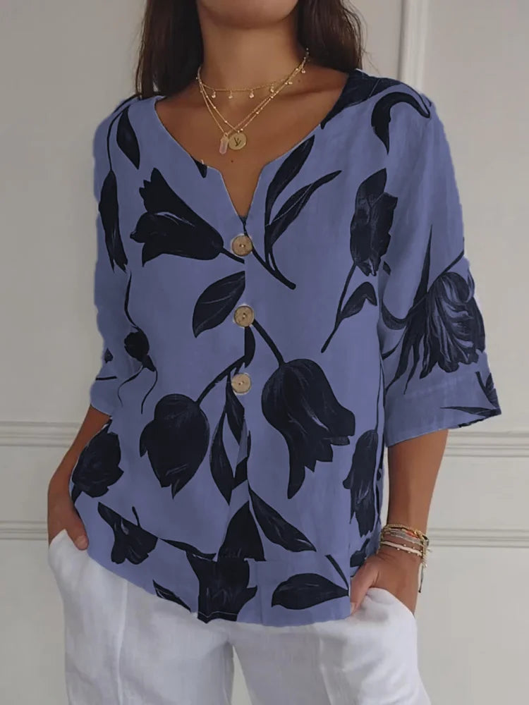 Sanne™- Blusa a Bottoni Floreale