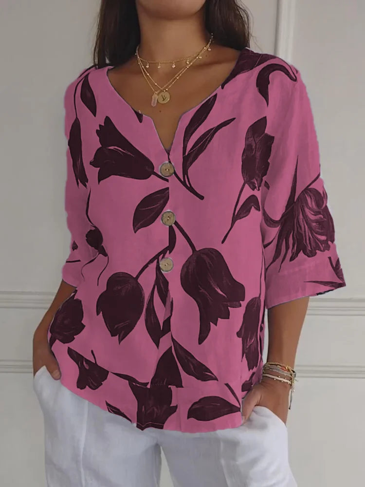 Sanne™- Blusa a Bottoni Floreale