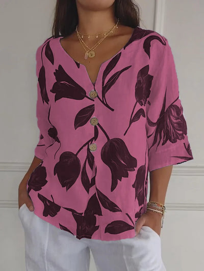 Sanne™- Blusa a Bottoni Floreale